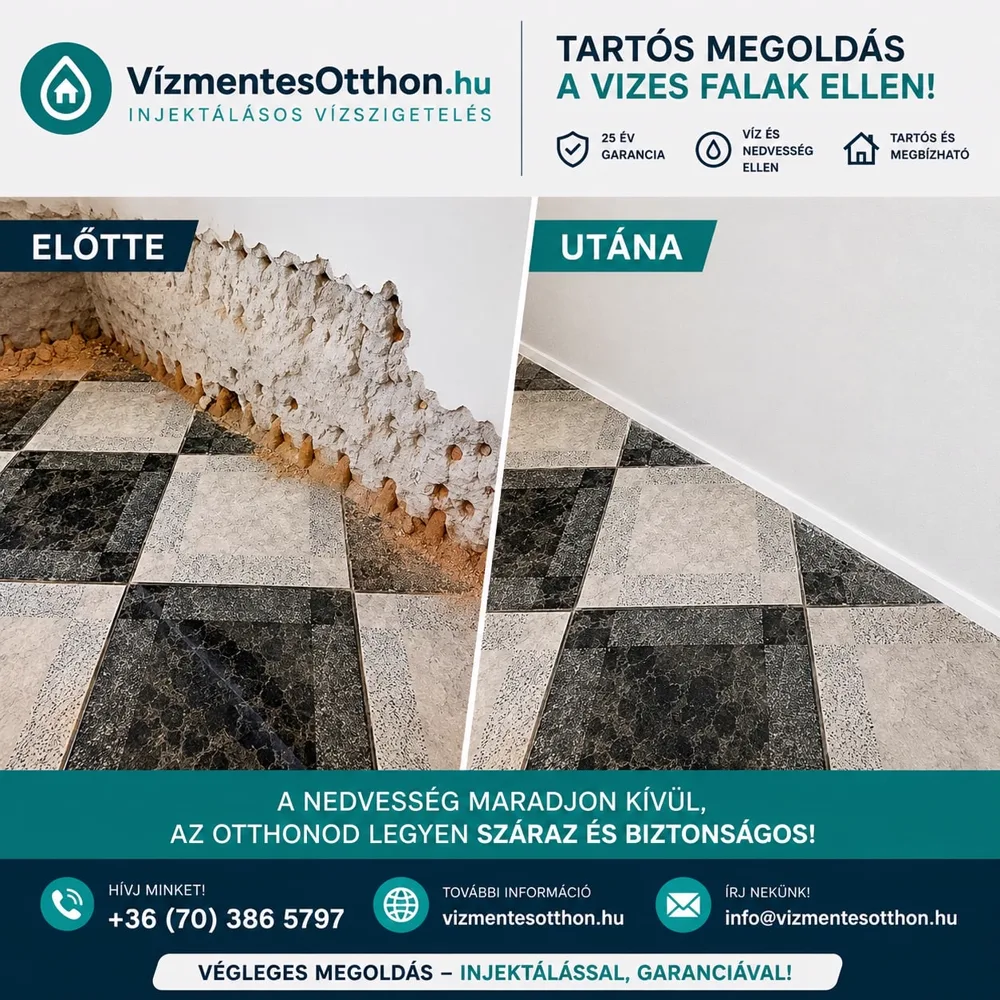 Előtte-utána montázs: injektálásos vízszigetelés garanciával – vizes falak tartós megszüntetése